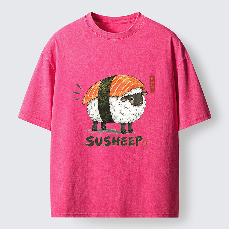 Tokyo-Tiger Cute Sushi Sheep Washed T-Shirt