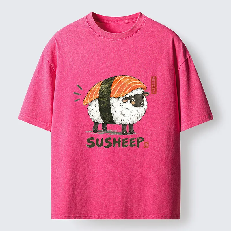 Tokyo-Tiger Cute Sushi Sheep Washed T-Shirt