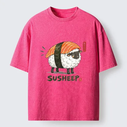 Tokyo-Tiger Cute Sushi Sheep Washed T-Shirt