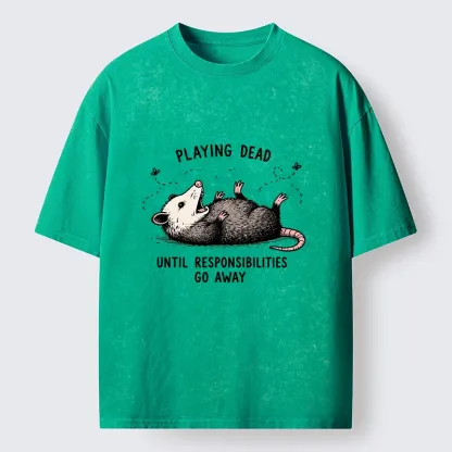 Tokyo‑Tiger Funny Playing Dead Washed T‑Shirt
