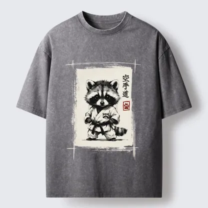 Tokyo‑Tiger Karate Raccoon Washed T‑Shirt