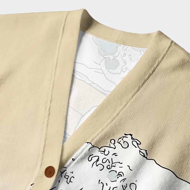 Tokyo-Tiger Cat Surfing Ugly Cardigan Sweater