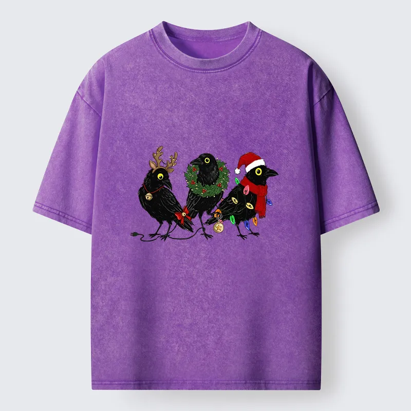 Tokyo‑Tiger Funny Christmas Crow Meme Washed T‑Shirt Sale