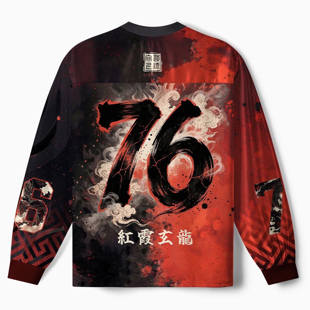 Tokyo-Tiger Obsidian Dragon Crimson Paneled Long Sleeve Jersey