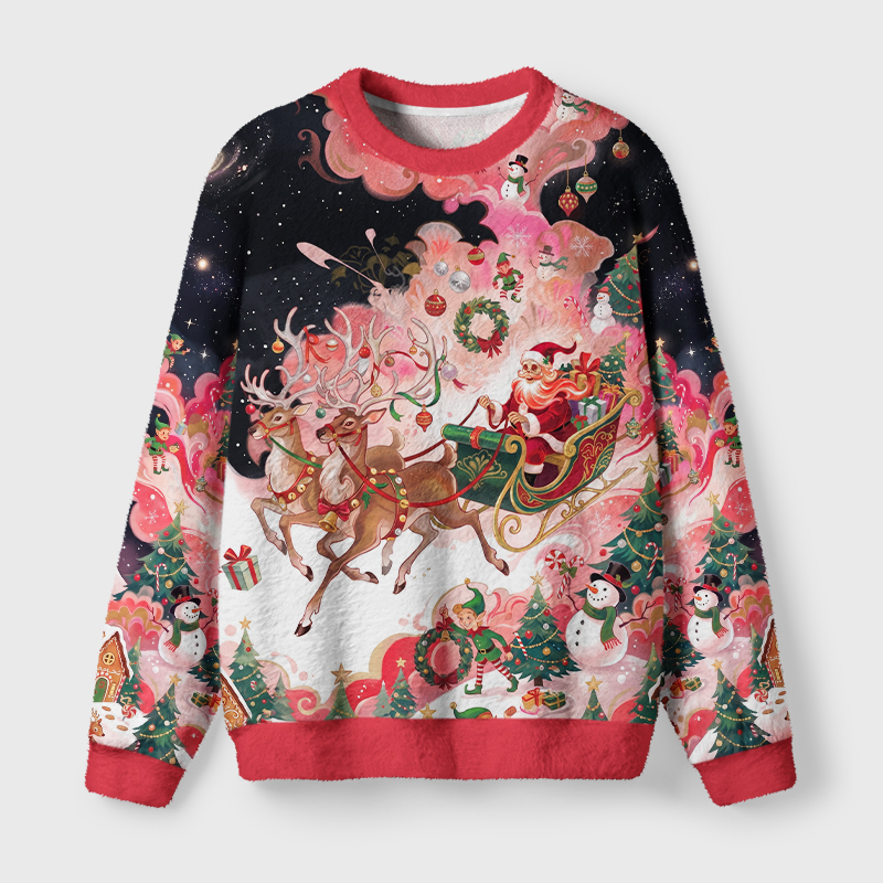 Tokyo-Tiger Santa Sleigh Reindeer Starry Night Christmas Ugly Sweatshirt