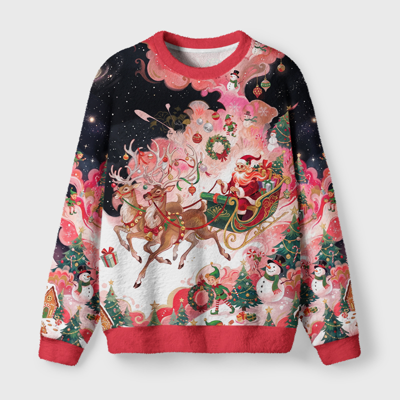Tokyo-Tiger Santa Sleigh Reindeer Starry Night Christmas Ugly Sweatshirt