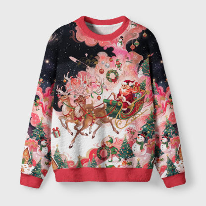 Tokyo-Tiger Santa Sleigh Reindeer Starry Night Christmas Ugly Sweatshirt