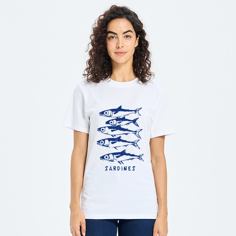 Tokyo-Tiger Blue And White Sardines Linocut Art Classic T-Shirt
