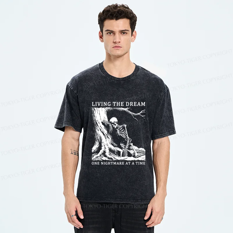 Tokyo-Tiger Skeleton Encountering Difficulties Washed T-Shirt