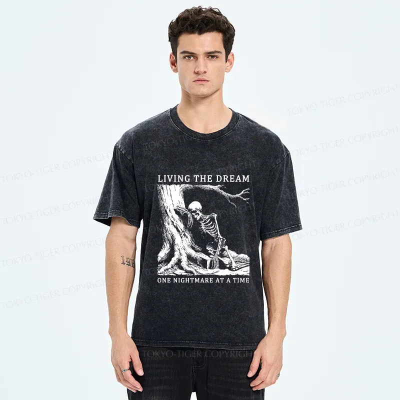 Tokyo-Tiger Skeleton Encountering Difficulties Washed T-Shirt