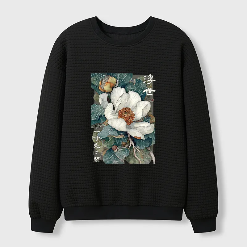 Tokyo-Tiger Ukiyoe Magnolia Flower Poster Waffle Sweatshirt