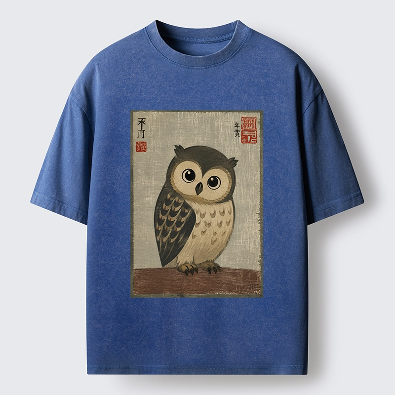 Tokyo‑Tiger Vintage Owl Vibe Washed T‑Shirt