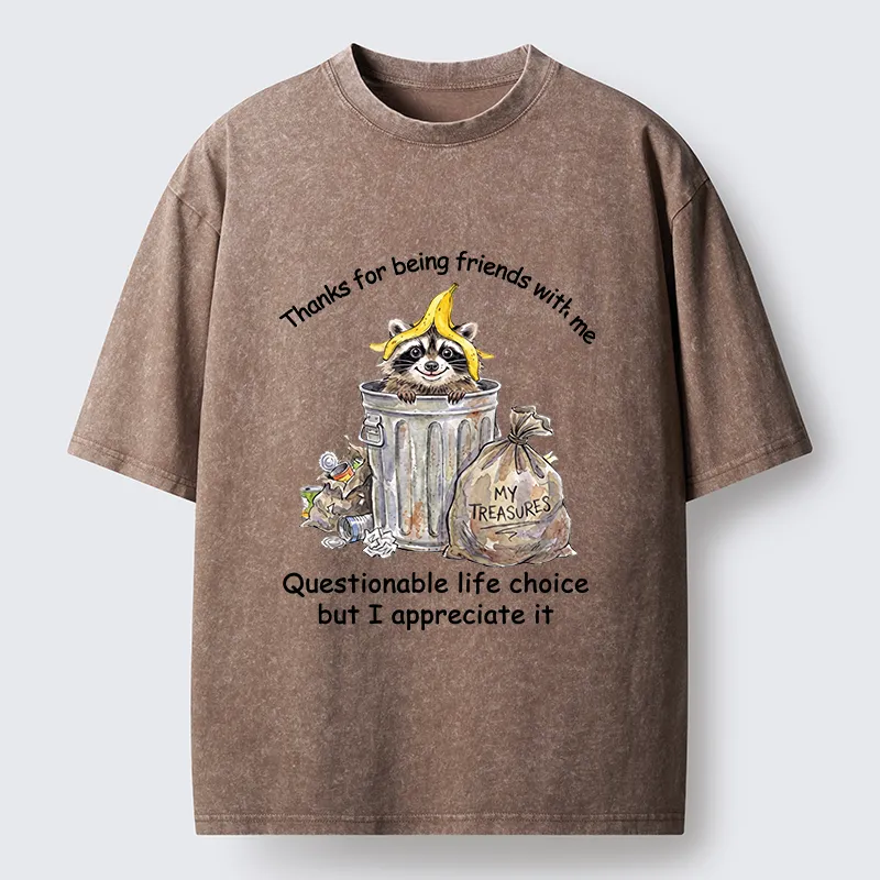 Tokyo-Tiger Funny Raccoon Friend Washed T-Shirt