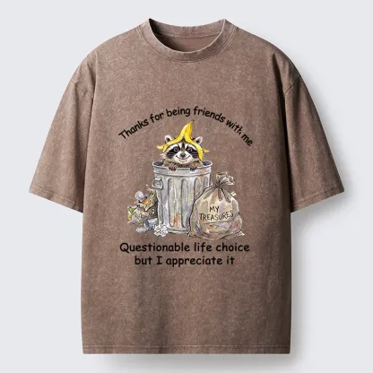 Tokyo-Tiger Funny Raccoon Friend Washed T-Shirt