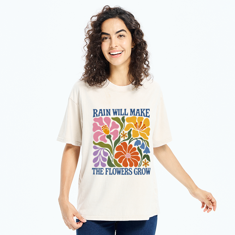 Tokyo-Tiger Retro Floral Positive Quote Washed T-Shirt