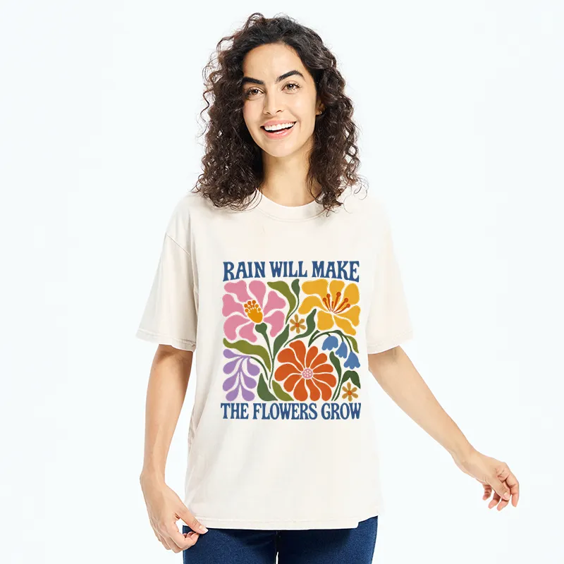 Tokyo-Tiger Retro Floral Positive Quote Washed T-Shirt