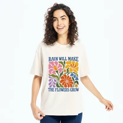 Tokyo-Tiger Retro Floral Positive Quote Washed T-Shirt