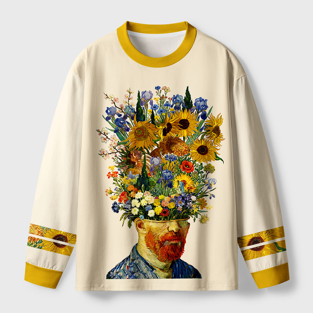 Tokyo-Tiger Floral Van Gogh Fuzzy Eco-Friendly Long Sleeve T-Shirt