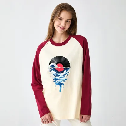 Tokyo-Tiger Vinyl Records And Waves Raglan Long Sleeve T-shirt