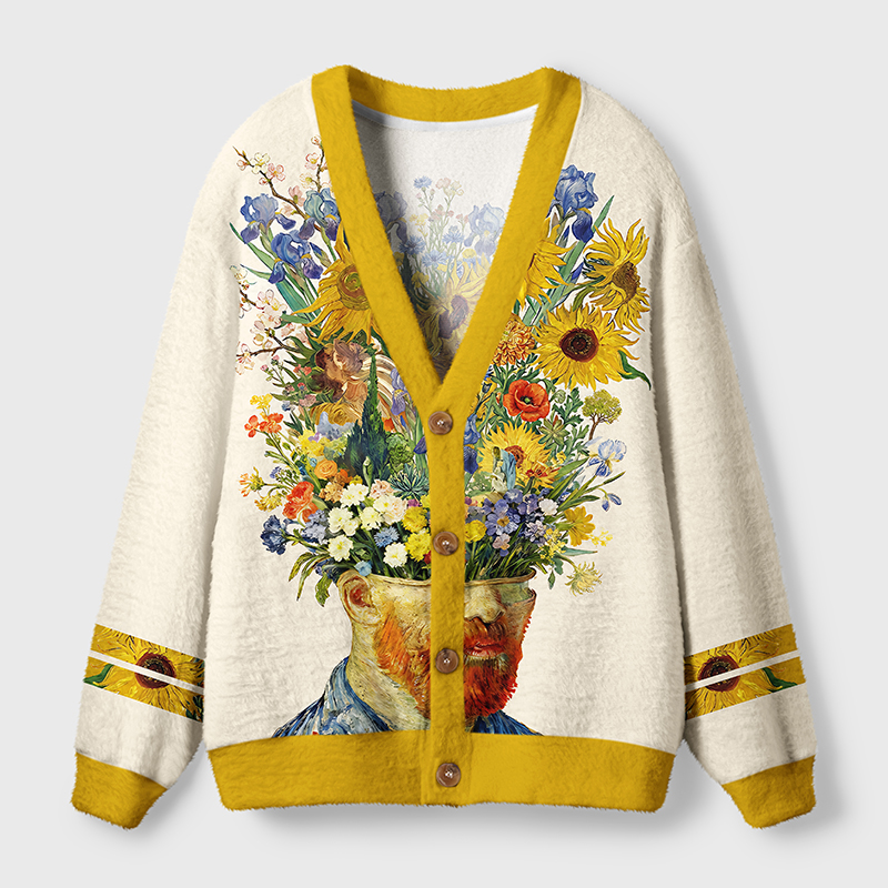 Tokyo-Tiger Floral Van Gogh Ugly Cardigan Sweater