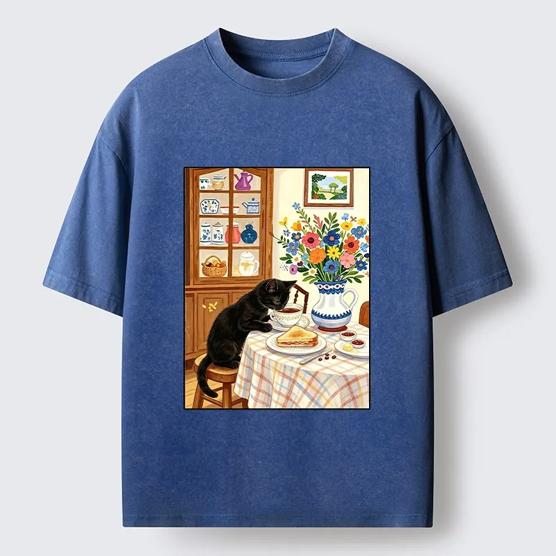 Tokyo‑Tiger Cute Snack Time Cat Washed T‑Shirt