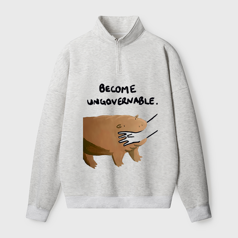 Tokyo-Tiger Moo Deng Bites Someone's Arm Half Zip Fleece Sweatshirt