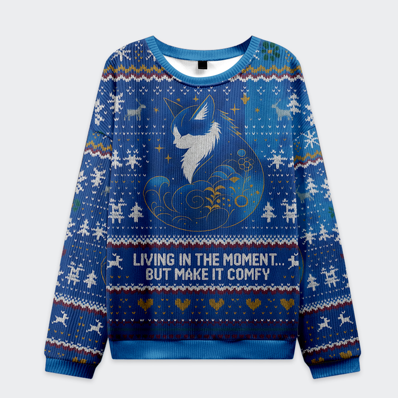 Tokyo-Tiger Retro Zen Cat: Living the Present Christmas Ugly Sweatshirt