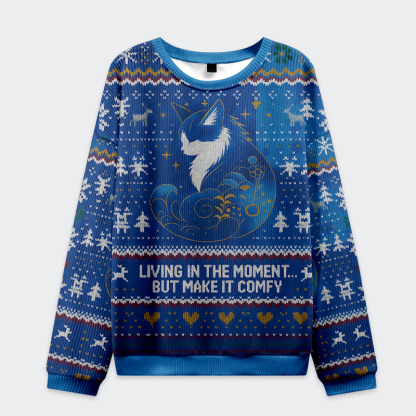 Tokyo-Tiger Retro Zen Cat: Living the Present Christmas Ugly Sweatshirt