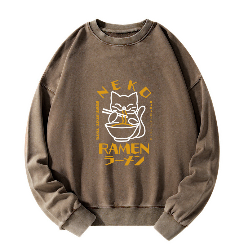 Tokyo-Tiger Cat Obsessed With RamenWashed Sweatshirt