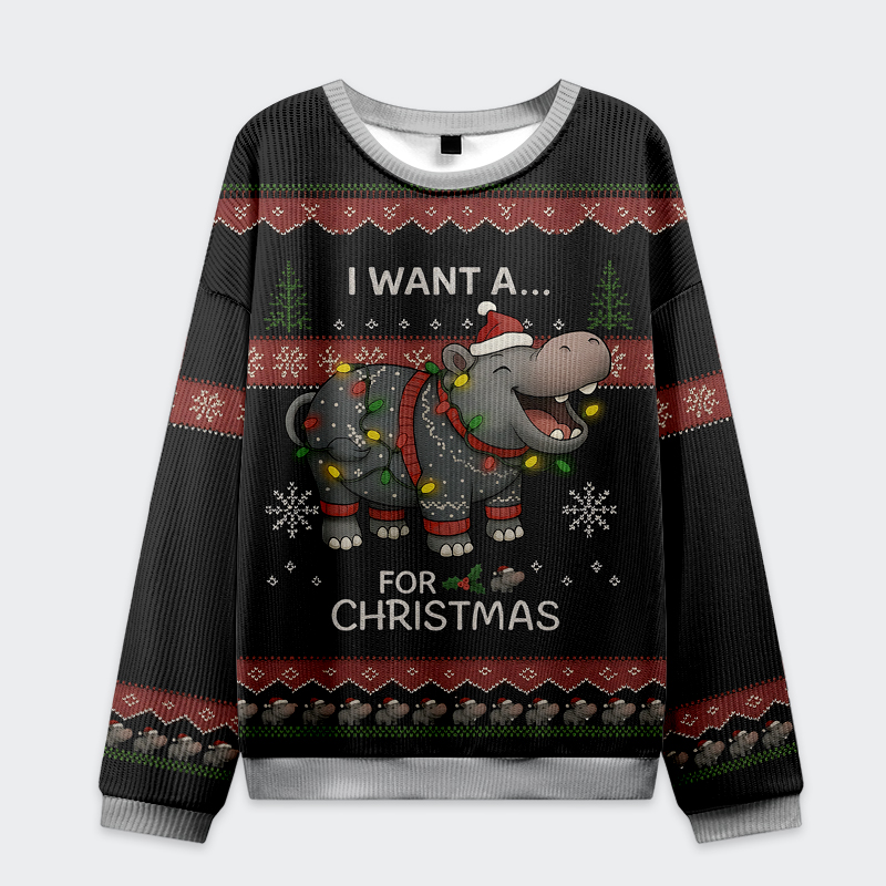 Tokyo-Tiger I Want a Moo Deng Christmas Ugly Sweatshirt