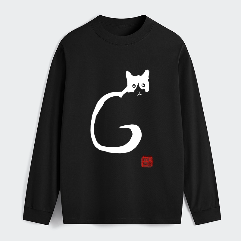 Tokyo-Tiger Calm Cat In Simple Lines Long Sleeve T-Shirt