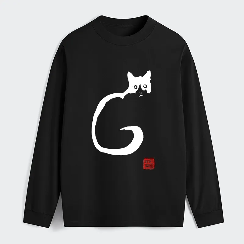 Tokyo-Tiger Calm Cat In Simple Lines Long Sleeve T-Shirt