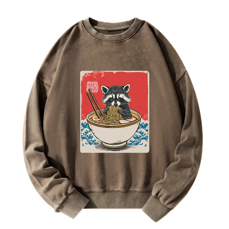 Tokyo-Tiger Ramen Lover Raccoon Washed Sweatshirt
