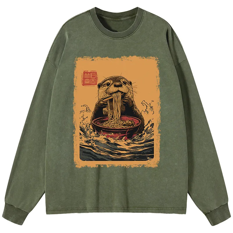Tokyo-Tiger Ramen Lover Otter Washed Long Sleeve T-Shirt
