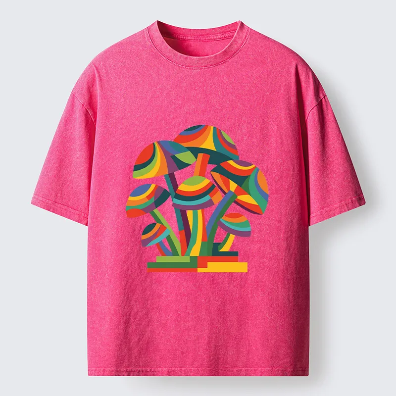 Tokyo-Tiger Colorful Mushroom Art Washed T-Shirt