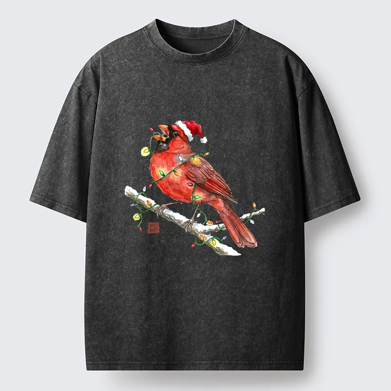 Tokyo-Tiger Christmas Cardinal Bird Washed T-Shirt