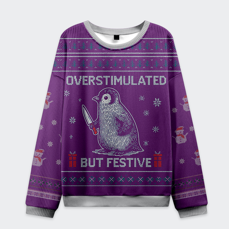 Tokyo-Tiger Funny Penguin: Overstimulated but Festive Christmas Ugly Sweatshirt