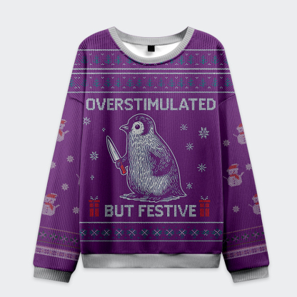 Tokyo-Tiger Funny Penguin: Overstimulated but Festive Christmas Ugly Sweatshirt