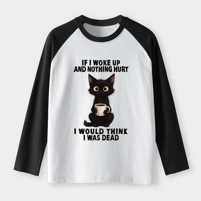 Tokyo-Tiger Funny Cute Black Cat And Coffee Meme Raglan Long Sleeve T-shirt