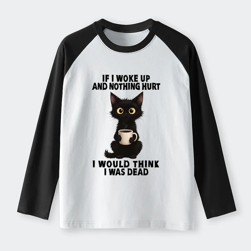 Tokyo-Tiger Funny Cute Black Cat And Coffee Meme Raglan Long Sleeve T-shirt