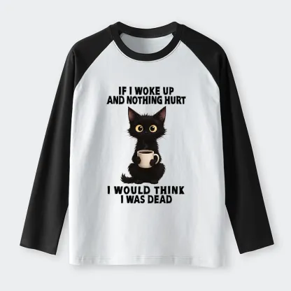 Tokyo-Tiger Funny Cute Black Cat And Coffee Meme Raglan Long Sleeve T-shirt