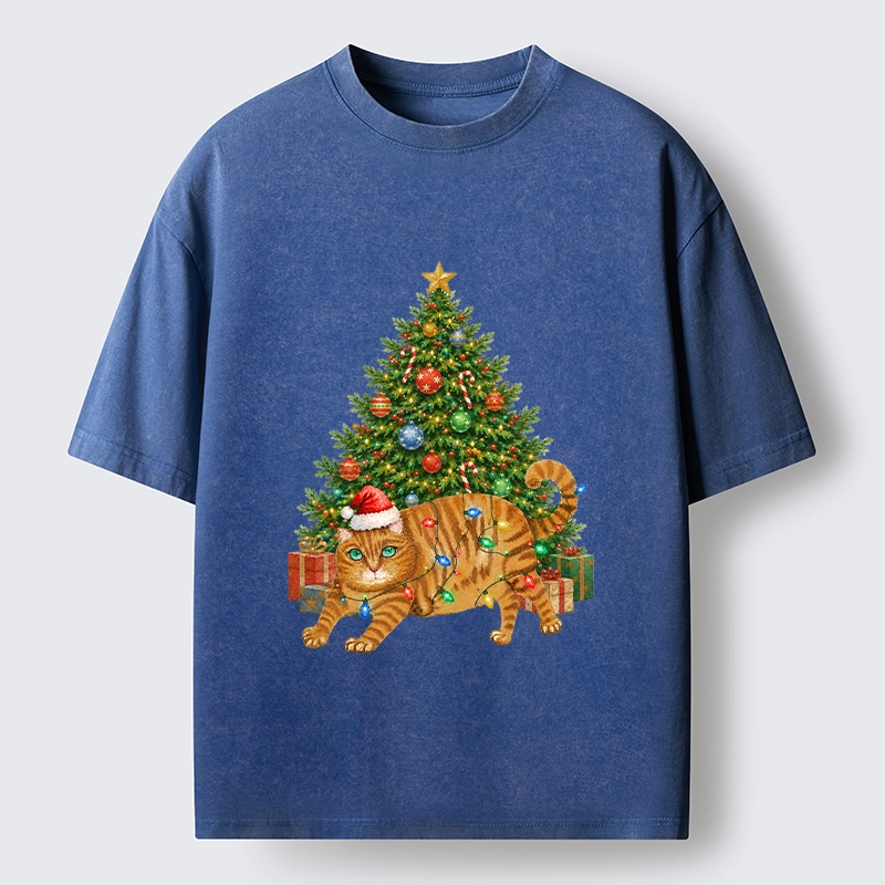 Tokyo‑Tiger Christmas Cat Chaos Washed T‑Shirt