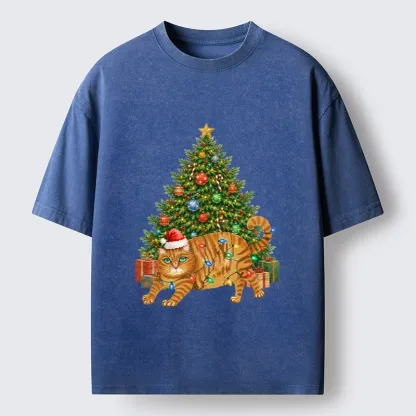 Tokyo‑Tiger Christmas Cat Chaos Washed T‑Shirt