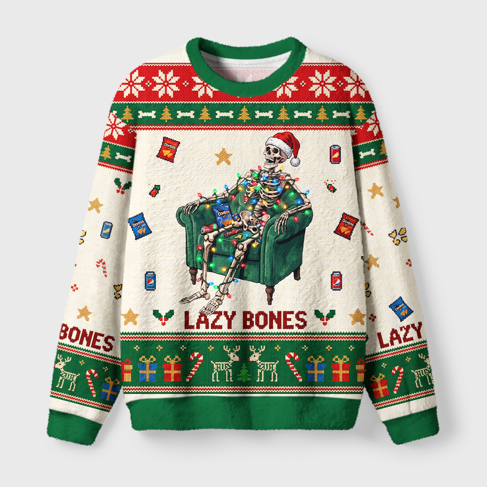 Tokyo-Tiger Funny Lazy Skeleton Fuzzy Christmas Ugly Sweatshirt