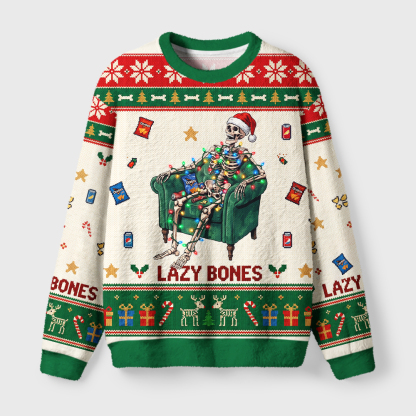 Tokyo-Tiger Funny Lazy Skeleton Fuzzy Christmas Ugly Sweatshirt