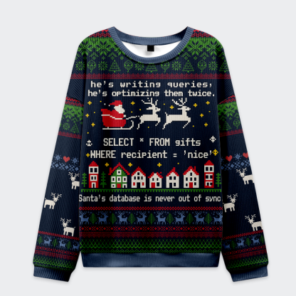Tokyo-Tiger Santa’s Database Never Out of Sync Christmas Ugly Sweatshirt
