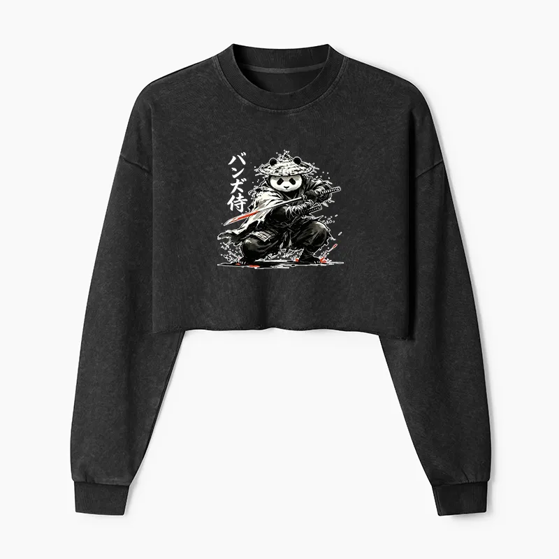 Tokyo-Tiger Panda Samurai Warrior Washed Crop Sweatshirt