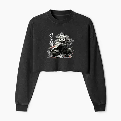 Tokyo-Tiger Panda Samurai Warrior Washed Crop Sweatshirt
