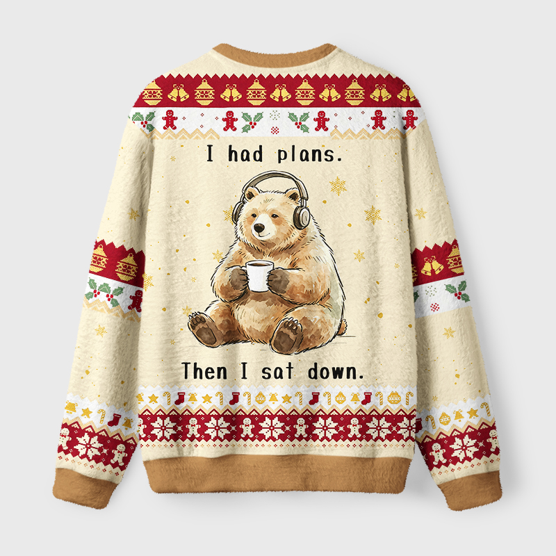 Tokyo-Tiger Funny Lazy Bear Meme Fuzzy Christmas Ugly Sweatshirt