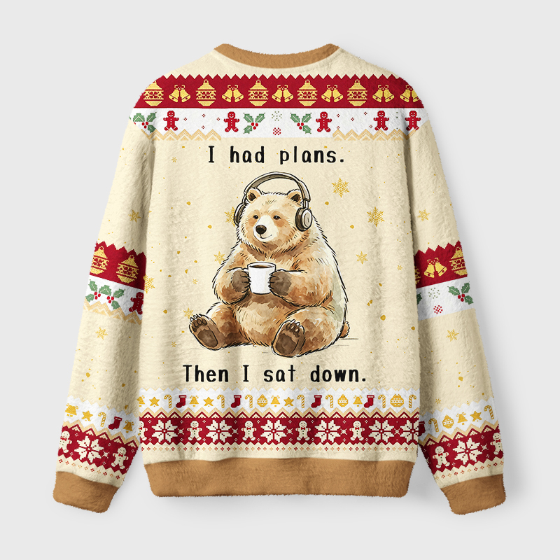 Tokyo-Tiger Funny Lazy Bear Meme Fuzzy Christmas Ugly Sweatshirt